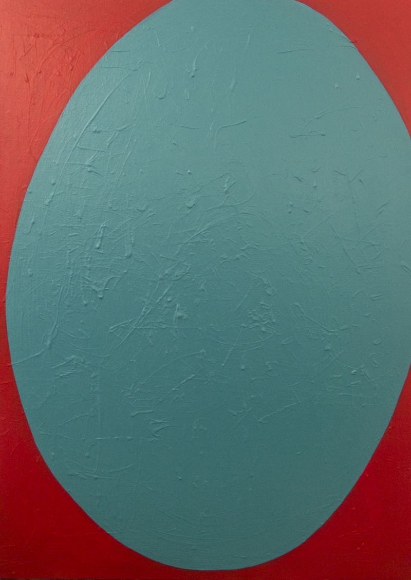toni font - pollensa - 2016 circunsferència sobre fons vermell pintura vinílica  80x116
